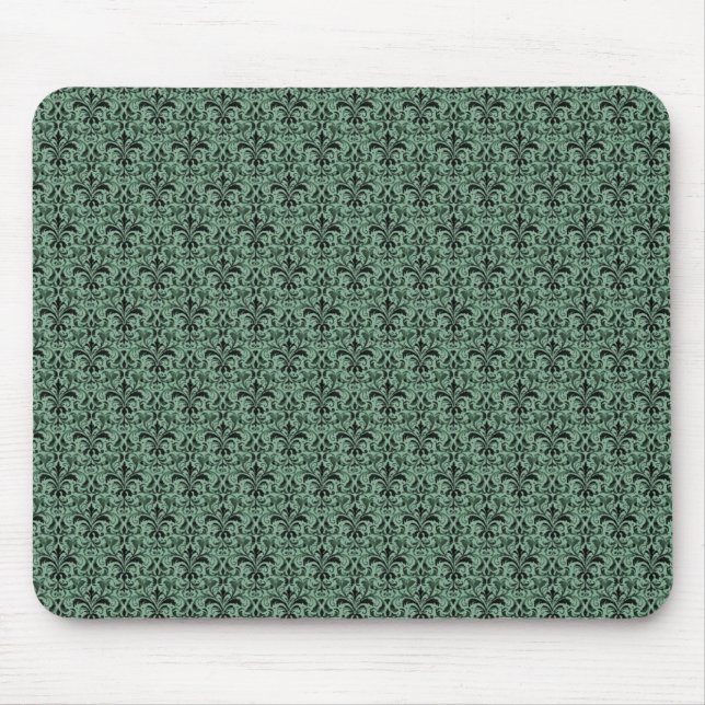 Tapis De Souris Romantique Damask Mousepad, Vert Cabot (Devant)