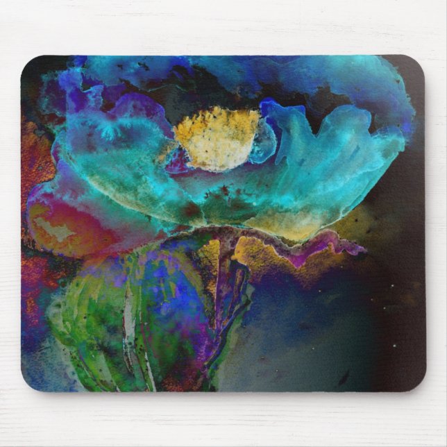 Tapis De Souris Romantique élégant tableau turquoise floral aquare (Devant)