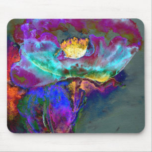 Tapis De Souris Romantique élégant violet turquoise peinture de fl
