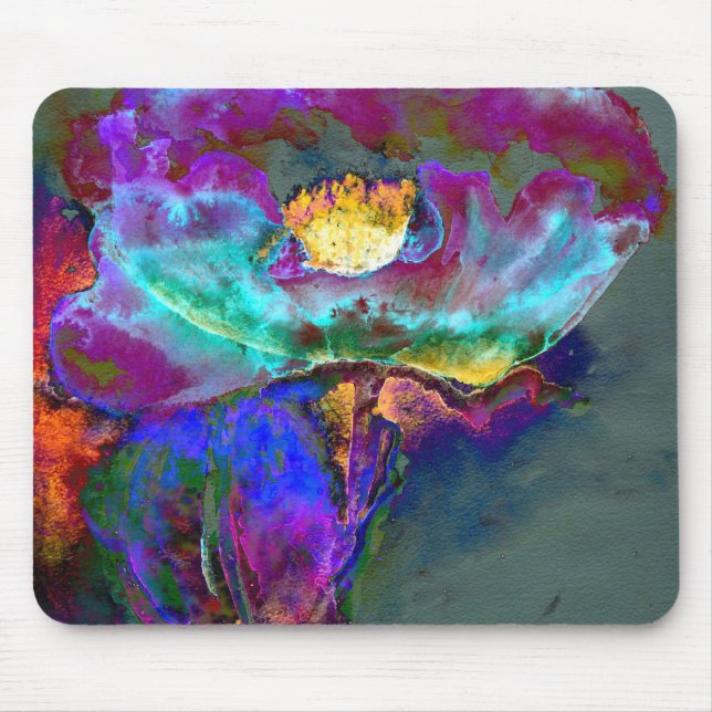 Tapis De Souris Romantique élégant violet turquoise peinture de fl (Devant)