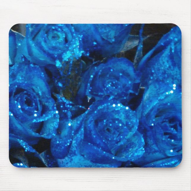 Tapis De Souris Romantique Love Blue Glitter Glamour Roses (Devant)