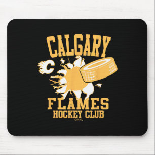 Tapis De Souris Rondelle de hockey Flames de Calgary Éclatée Rouge
