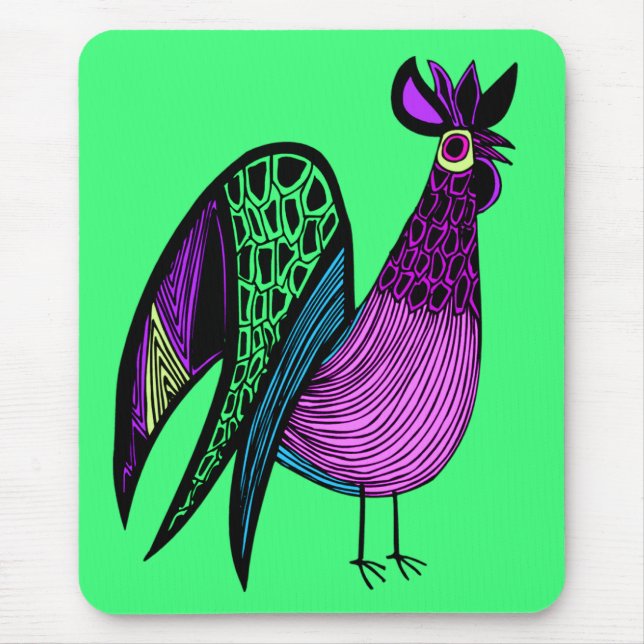 Tapis De Souris Rooster d'art populaire violet (Devant)