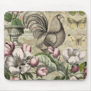 Tapis De Souris Rooster Garden Flower Papillon Art