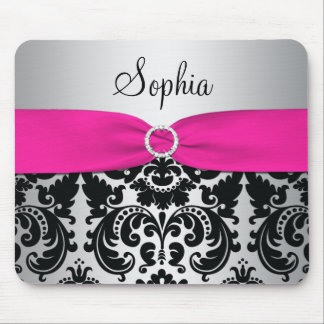 Tapis De Souris Rose, argent, et damassé noire Mousepad