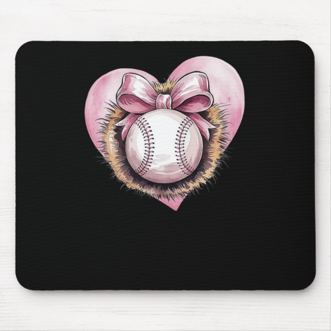 Tapis De Souris Rose Avec Bow Et Coeur - Sote Softball Aesthétique (Devant)