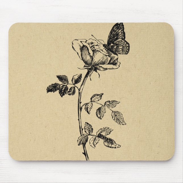 Tapis De Souris Rose avec Papillon Vintage Art (Devant)