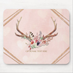 Tapis De Souris Rose Blush rose Floral Cerf Antlers Boho Chic Glam