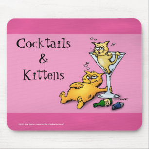 Tapis de souris rose cartoon Cocktails & chatons