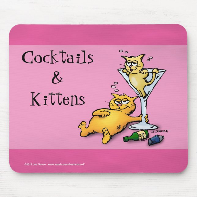 Tapis de souris rose cartoon Cocktails & chatons (Devant)