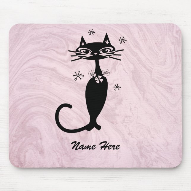 Tapis de souris Rose Chat Noir Atomique Rétro (Devant)