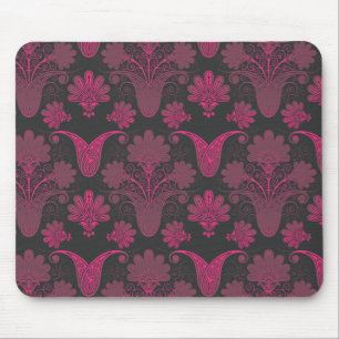 Tapis De Souris rose chaud et noir damassé