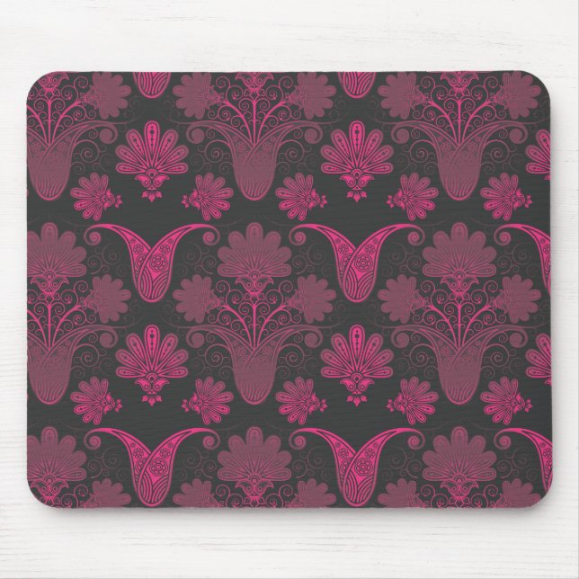 Tapis De Souris rose chaud et noir damassé (Devant)