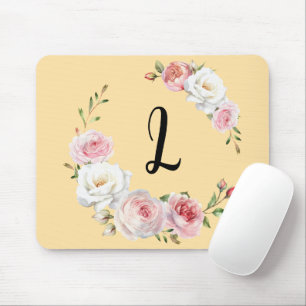 Tapis De Souris Rose Chic Roses Blanches Script Initial Beige