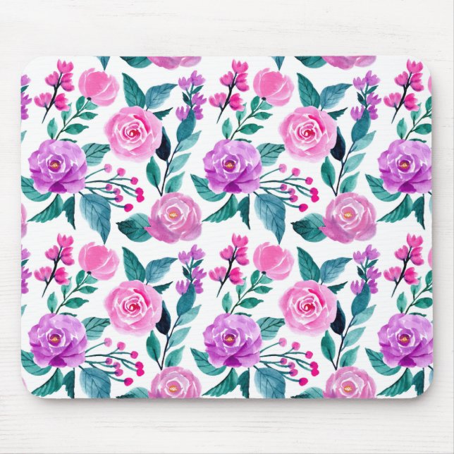 Tapis De Souris Rose d'aquarelle rose et violet (Devant)