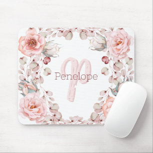 Tapis De Souris Rose d'aquarelle Wreath personnalisée   BLANCHE