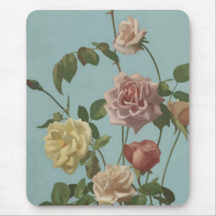 Tapis De Souris Rose de thé vintage et Roses bleus