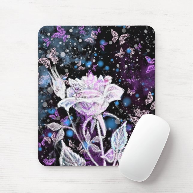 Tapis De Souris Rose d'hiver et papillons (Avec souris)