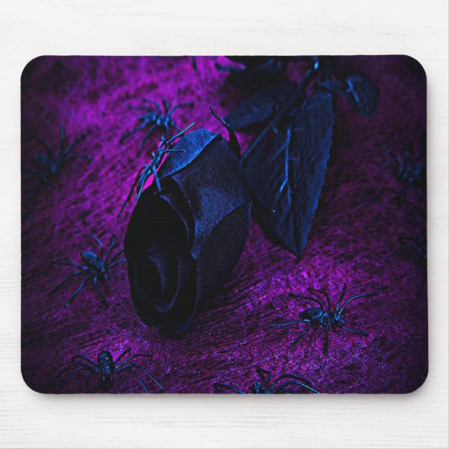 Tapis De Souris Rose éffrayant en matière noire, araignées noires (Devant)