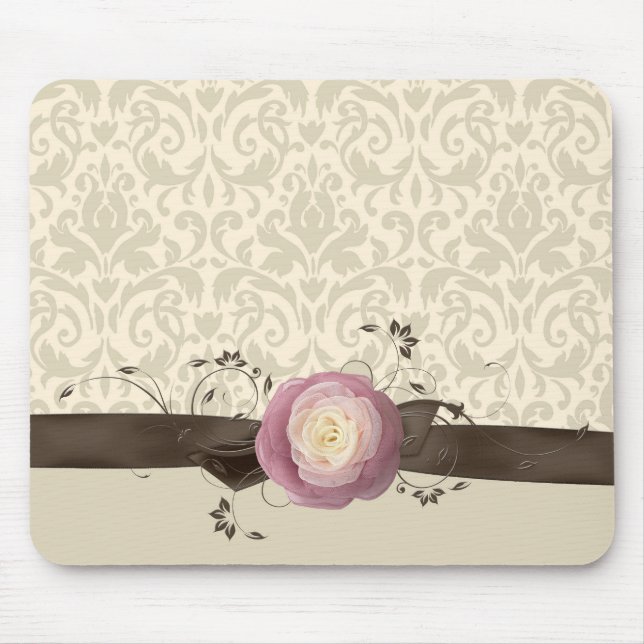 Tapis De Souris Rose Elégant Damask Ribbon Style Mousepad (Devant)
