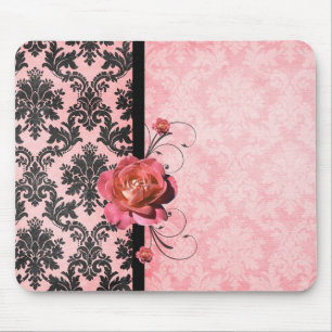 Tapis De Souris Rose élégant de luxe Mousepad de rose de damass