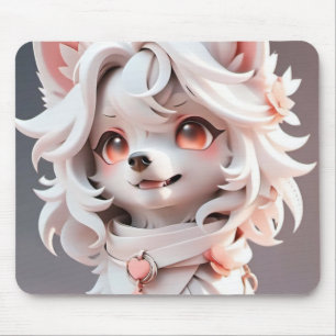 Tapis De Souris Rosé Et Blanc Fluffé