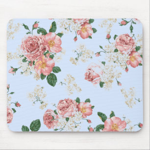 Tapis De Souris Rose et crème sur Floral Vintage bleu