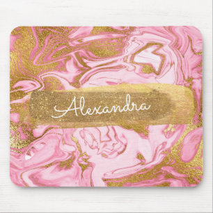 Tapis De Souris Rose et Marbre blanc avec Gold Foil et Parties sci