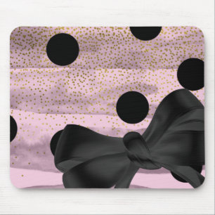 Tapis De Souris Rose et Or Noir à pois Chic Nœud Tendance Glamour