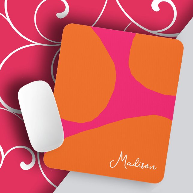 Tapis De Souris Rose et orange brillant et gras avec le nom (A bold and bright mouse pad to personalize with your name or monogram.)