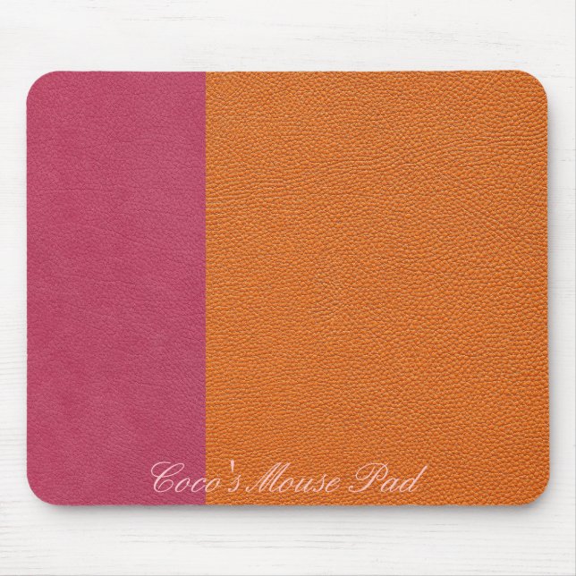 Tapis De Souris Rose et simili cuir orange (Devant)