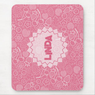 Tapis De Souris Rose fille moderne baie fraise cerise.