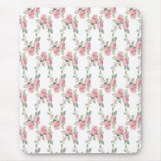 Tapis De Souris Rose Florale Rose Chic Usé (Devant)