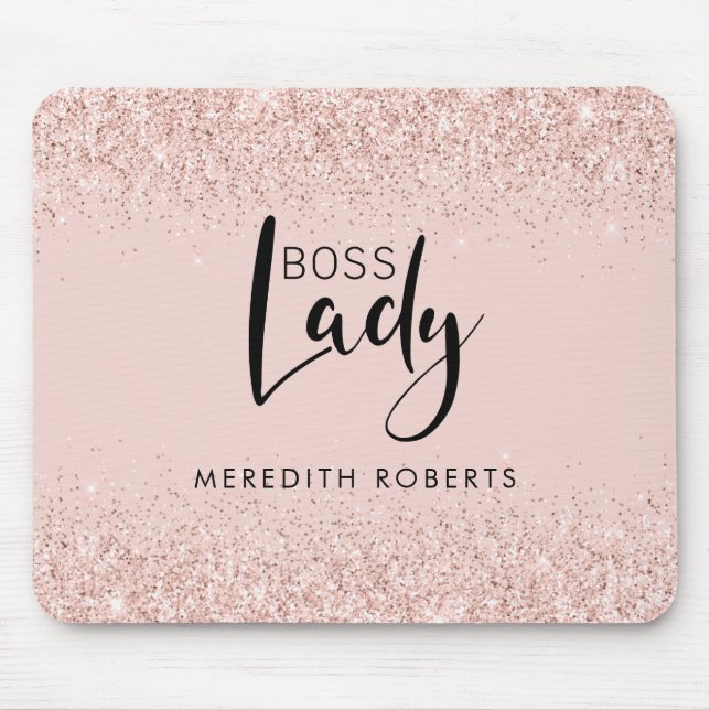 Tapis De Souris Rose Gold Blush Parties scintillant Boss Lady Pers (Devant)