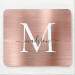 Tapis De Souris Rose Gold Blush Pink Brushed Metal Monogram Script<br><div class="desc">Blush Pink Rose Gold Brushed Metal Monogram Script</div>