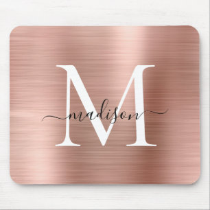 Tapis De Souris Rose Gold Blush Pink Brushed Metal Monogram Script