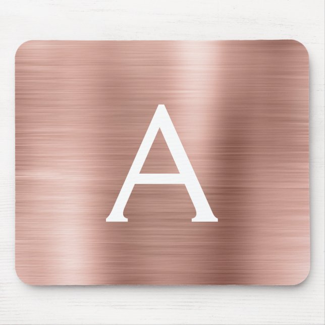 Tapis De Souris Rose Gold Blush Pink Foil Nom du monogramme (Devant)