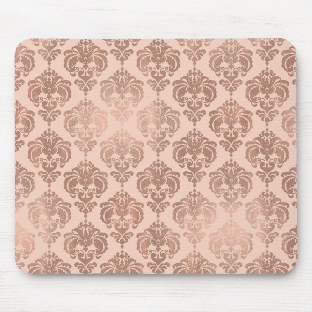 Tapis De Souris Rose Gold Blush Pink Modern Glam Damask (Devant)