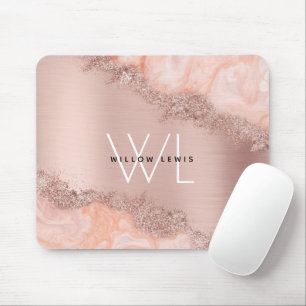 Tapis De Souris Rose Gold Blush rose Agate Géode Parties scintilla