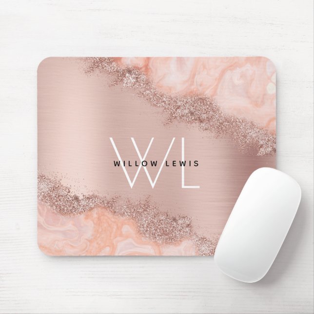 Tapis De Souris Rose Gold Blush rose Agate Géode Parties scintilla (Avec souris)