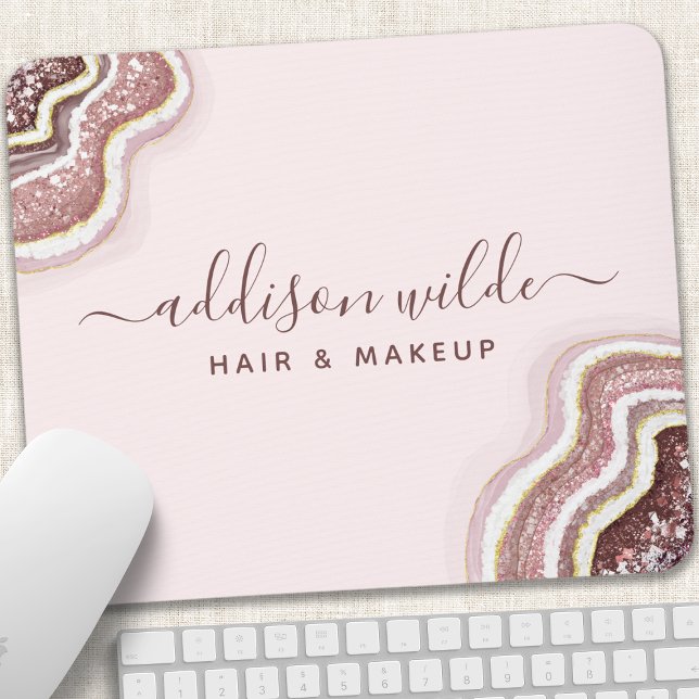 Tapis De Souris Rose Gold Blush Rose Pailleté Géode d'Agate (Créateur téléchargé)