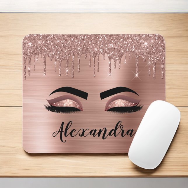 Tapis De Souris Rose Gold Glitter Sparkle Eyelashes Monogram (Créateur téléchargé)