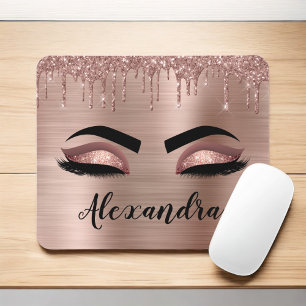 Tapis De Souris Rose Gold Glitter Sparkle Eyelashes Monogram