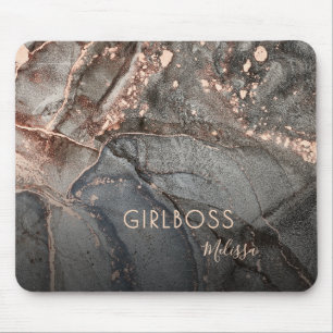 Tapis De Souris Rose Gold Ink Marble   Girlboss Nom