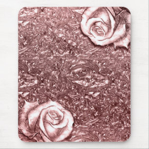 Tapis De Souris Rose Gold Liquide Chrome Métallisé Chic Glam Flora