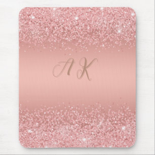 Tapis De Souris Rose Gold Luxe Élégant Monogramme Brillante