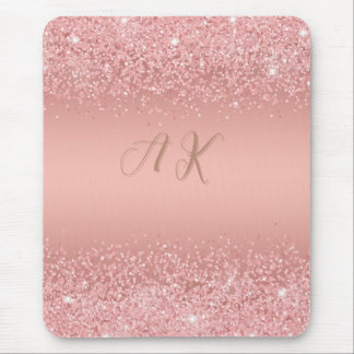 Tapis De Souris Rose Gold Luxe Élégant Monogramme Brillante