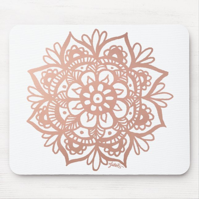 Tapis De Souris Rose Gold Mandala Flower Pink Mousepad (Devant)