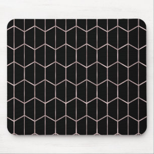 Tapis De Souris Rose Gold & Noir Chic Hexagone Géométrique Glam