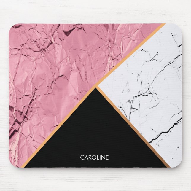 Tapis De Souris Rose Gold Noir et Motif Marbre blanc (Devant)